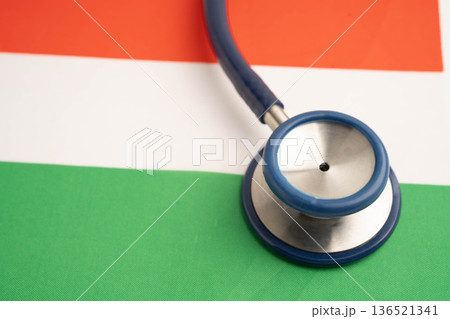 Hungary flag with black stethoscope, Business and finance concept. 136521341