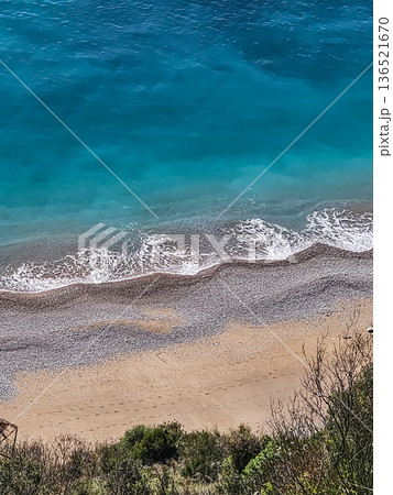 Aerial View of Beach and Turquoise Sea 136521670