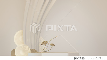 Happy Chinese New Year 2026 with mock up white and gold podium design on white background design. 3D rendering 136521905