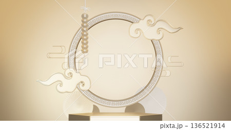 Happy Chinese New Year 2026 with mock up white and gold podium design on white background design. 3D rendering Happy Chinese New Year 2026 with mock up white and gold podium design on white background design. 3D rendering 136521914