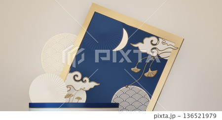 Blue and red concept Year of the Horse ,China Podium, minimal color two tone geometric design.3D rendering Blue and red concept Year of the Horse ,China Podium, minimal color two tone geometric design.3D rendering 136521979