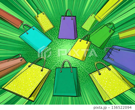 カラフルなショッピングバッグ（手提げ袋）の背景素材（AI生成画像） 136522094