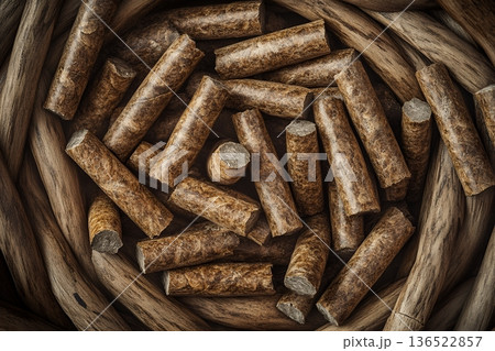 Wooden pellets in a basket: eco-friendly fuel source for sustainable heating solutions Wooden pellets in a basket: eco-friendly fuel source for sustainable heating solutions 136522857