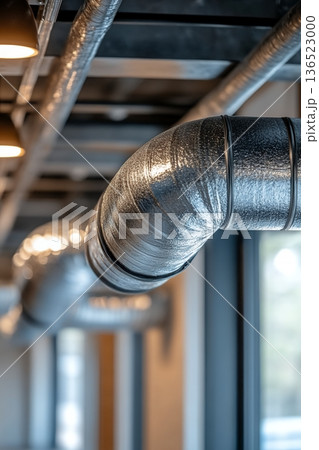 Modern industrial ductwork in contemporary building interior design 136523000