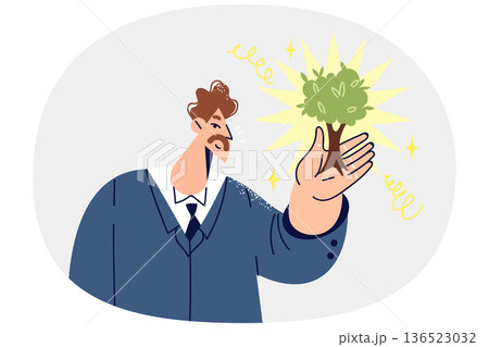 Business man with miniature tree symbolizing investment in future and concern for environment 136523032