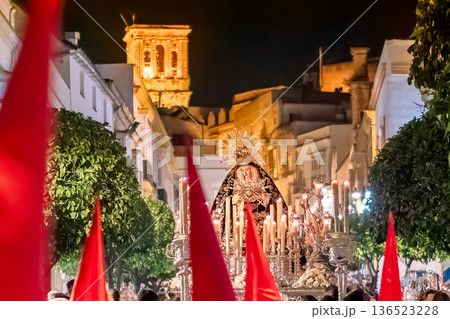 Religious Float with the Virgin Mary at Night 136523228