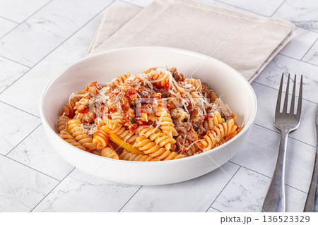 Italian pasta bolognese with meat Italian pasta bolognese with meat 136523329