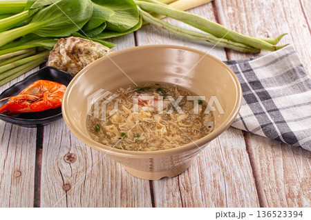 Asian soup with crab and prawn 136523394