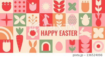 Easter geometric banner with pastel tiles Easter geometric banner with pastel tiles 136524098