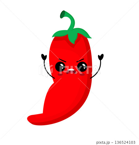 Angry red spicy kawaii pepper. 136524103