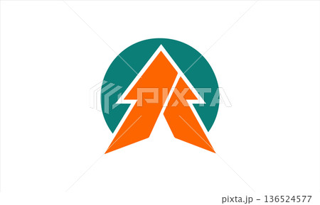 Minimalist orange arrow logo symbol in teal circle flat vector branding 136524577
