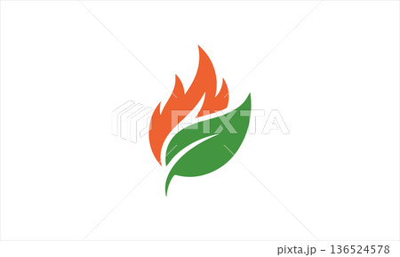 Minimalist orange flame and green leaf logo symbol vector Minimalist orange flame and green leaf logo symbol vector 136524578