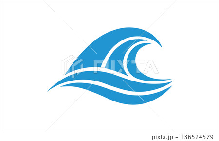 Minimalist blue wave logo symbol flat design Minimalist blue wave logo symbol flat design 136524579