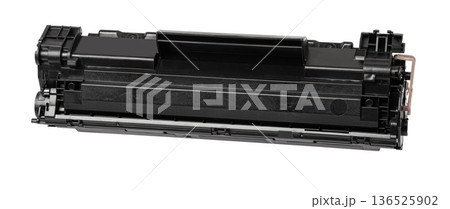 Black toner cartridge for printer supply with transparent background 136525902
