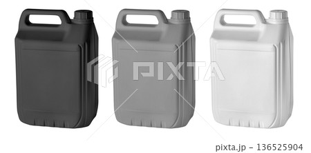 Plastic jerry cans in varying colors, packaging industry Plastic jerry cans in varying colors, packaging industry 136525904