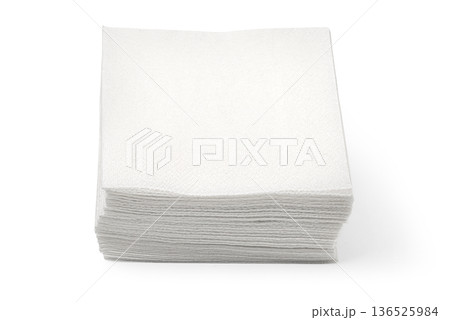 Stack of white paper napkins for hygiene and cleaning 136525984