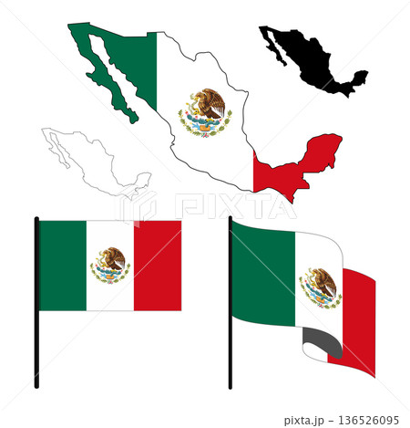 Mexico national flag and map. National flag of Mexico that can be used for celebrating Mexico national days 136526095
