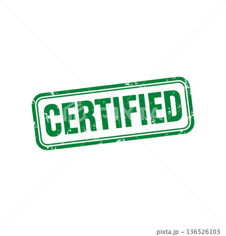 Abstract Green Grunge Certified Rubber Stamp Sign Illustration Vector, Rectangle Certified Seal, Mark, Label Design Template 136526103