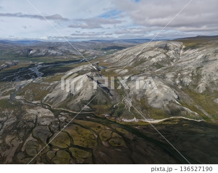 Aerial view Bering strait Chukotka remote pristine nature wilderness landscape 136527190