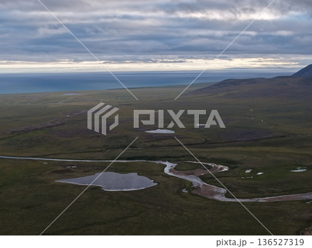 Remote Chukotka Arctic landscape pristine wilderness from above landscape 136527319