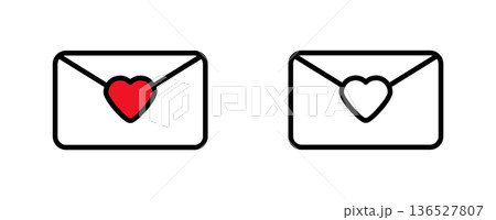 ハートのシールで封をされた手紙のアイコンセット・ベクターイラスト 136527807