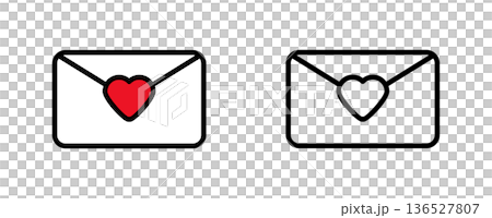 ハートのシールで封をされた手紙のアイコンセット・ベクターイラスト 136527807