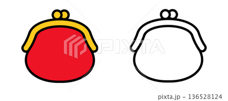 がま口財布のアイコンセット・ベクターイラスト・線画 136528124