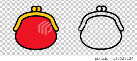 がま口財布のアイコンセット・ベクターイラスト・線画 136528124