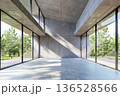 Modern minimalist empty hall with high concrete ceilings and walls 3d render 136528566