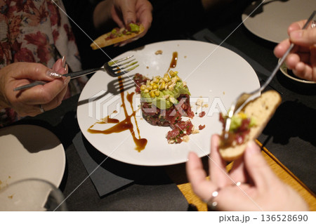 Fresh Tuna Tartare Served as Gourmet Appetizer 136528690