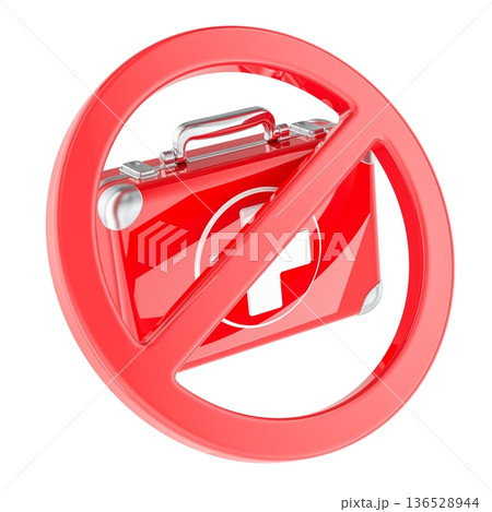 First aid kit with prohibited symbol, 3D rendering 136528944