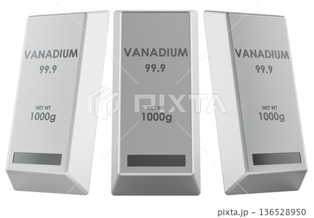 Vanadium metal bars ingots side and front views. 3D rendering 136528950