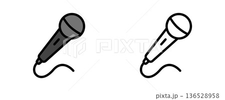 マイクのアイコンと線画のセット・録音・カラオケ・スピーチ・放送 136528958