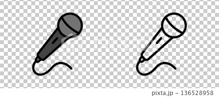 マイクのアイコンと線画のセット・録音・カラオケ・スピーチ・放送 136528958