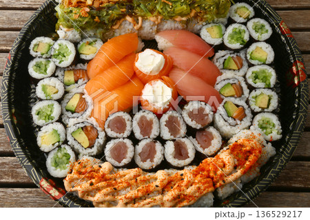 Assorted Sushi Platter on Elegant Plate 136529217