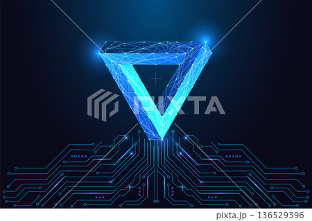 AI Paradox and Logical Systems Concept with Impossible Triangle Above Circuitry, Vector Art 136529396