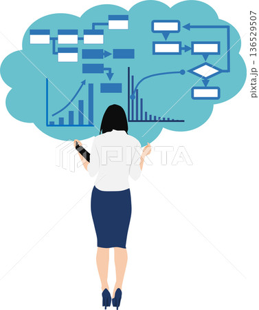 経営戦略を考えるビジネスウーマンのイラスト 136529507