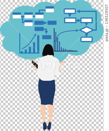 経営戦略を考えるビジネスウーマンのイラスト 136529507
