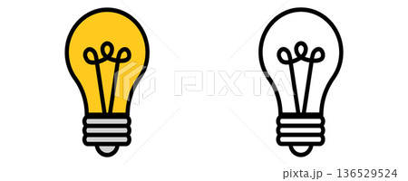電球のアイコンと線画のイラストセット 136529524