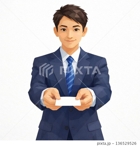 ビジネスで名刺を差し出す男性のイラスト 136529526