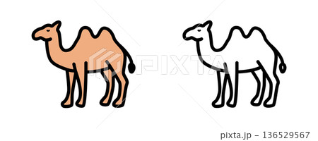 ラクダのイラスト・アイコンセット・フタコブラクダ・動物・ベクター 136529567