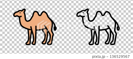 ラクダのイラスト・アイコンセット・フタコブラクダ・動物・ベクター 136529567