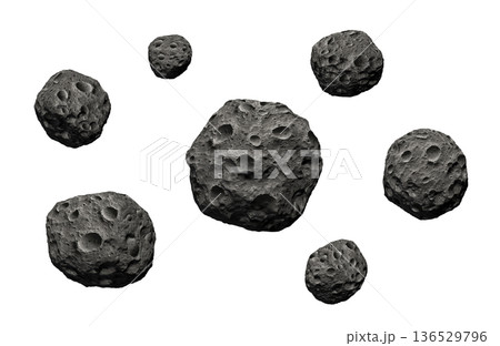 Asteroids or meteorites on white background. 136529796