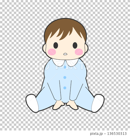 おすわりする赤ちゃんのイラスト 136530313