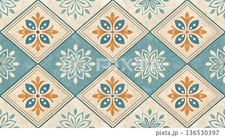 seamless folk geometric pattern soft pastel palette dusty pink 136530397