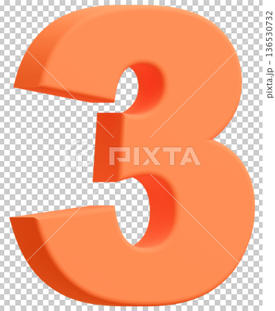 3D素材_数字_3_オレンジ 3D素材_数字_3_オレンジ 136530732