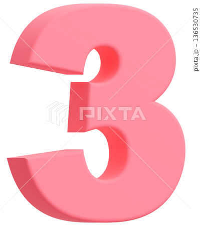 3D素材_数字_3_ピンク 3D素材_数字_3_ピンク 136530735