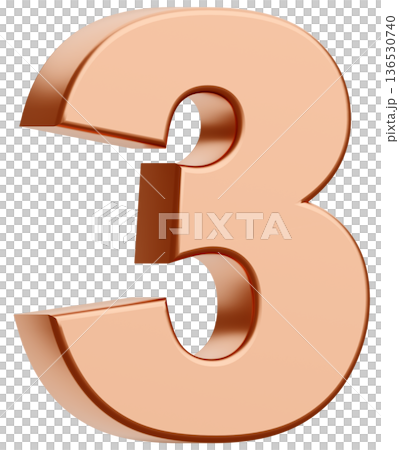 3D素材_数字_3_メタリック_金 3D素材_数字_3_メタリック_金 136530740