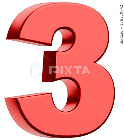 3D素材_数字_3_メタリック_赤 3D素材_数字_3_メタリック_赤 136530742