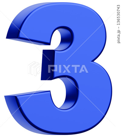 3D素材_数字_3_メタリック_青 136530743